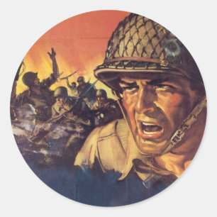 ヴィンテージ戦争ポスター-アメリカの兵士のステッカー ラウンドシール