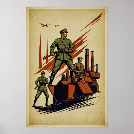 ヴィンテージ戦争ポスター – 軍はっきりした3月イラストレーション ポスター (正面)