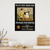 ヴィンテージ戦争努力ポスター – 無駄は望まない ポスター (キッチン)