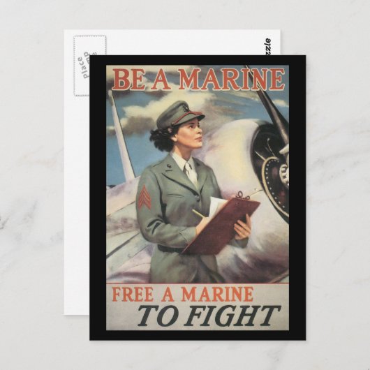 ヴィンテージ戦艦はがき、女性海兵隊 ポストカード (正面/裏面)
