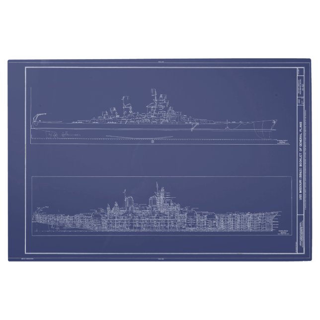 ヴィンテージ戦艦USSミズーリのブループリントポスター メタルプリント (正面)