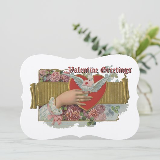 ヴィンテージ手に持って手に花バレンタイン シーズンカード (スタンド正面)
