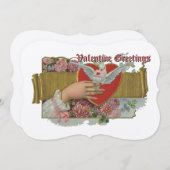 ヴィンテージ手に持って手に花バレンタイン シーズンカード (正面/裏面)