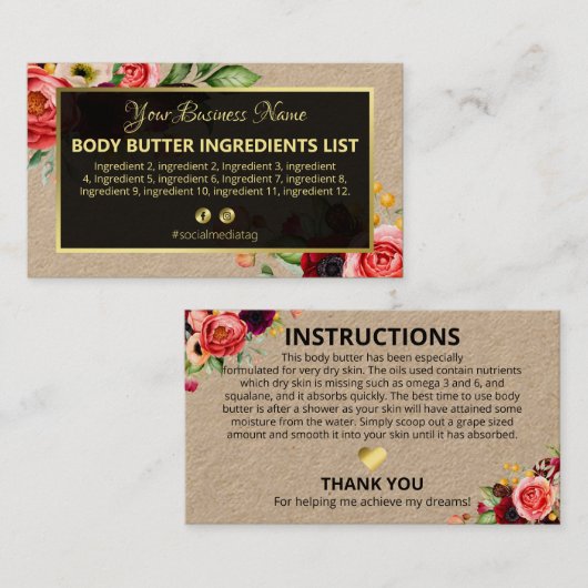 ヴィンテージ手作りのスパ具の説明 名刺 (正面/裏面)