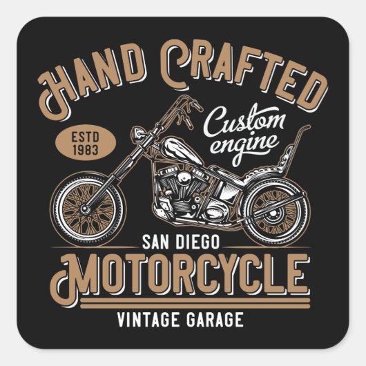 ヴィンテージ手作りオートバイカスタムデザイン スクエアシール (正面)