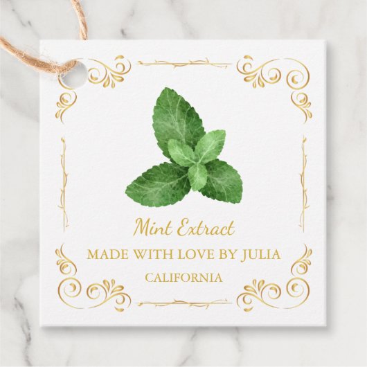 ヴィンテージ手作りミントエキス広場つるラベル フェイバータグ (正面)