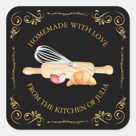 ヴィンテージ手作りラブスクエアラベルlブラック スクエアシール (正面)