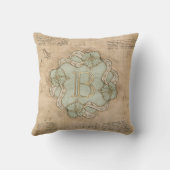 ヴィンテージ手作りレターBワードアートグリーン金ゴールド クッション (裏面)