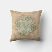 ヴィンテージ手作りレターVワードアートグリーン金ゴールド クッション (裏面)