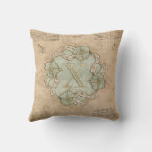 ヴィンテージ手作りレターXワードアートグリーン金ゴールド クッション (裏面)