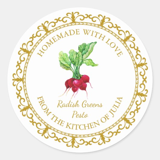 ヴィンテージ手作り大根グリーンズペストラベルlホワイト ラウンドシール (正面)
