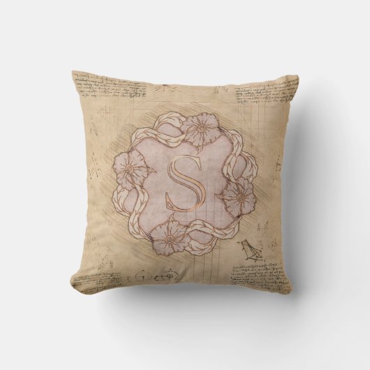 ヴィンテージ手作り手紙Sワードアートピンク金ゴールド クッション (正面)