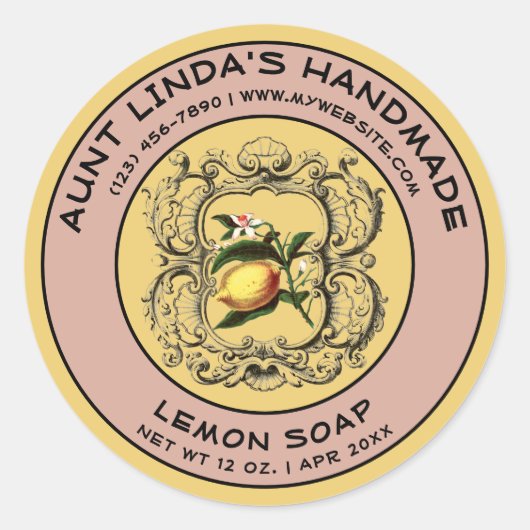 ヴィンテージ手作り石鹸ラベルテンプレート ラウンドシール (正面)