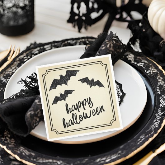 ヴィンテージ手引きレースこうもりハッピーハローウィン スタンダードカクテルナプキン