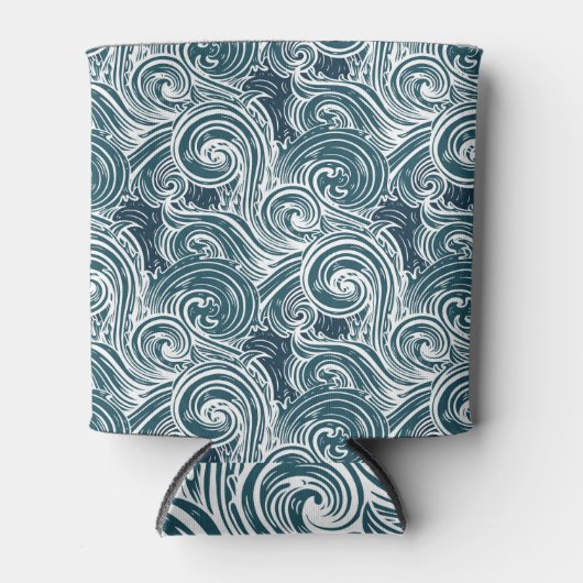 ヴィンテージ手引き波イラストレーション 缶クーラー (正面)