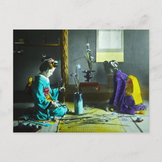 ヴィンテージ手彩芸者日本の魔法灯 ポストカード (正面)