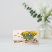 ヴィンテージ手押しイエローフラワーガーデナーQRコード 名刺 (スタンド正面)