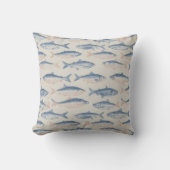 ヴィンテージ手描きの魚のシームレスパターン クッション (正面)