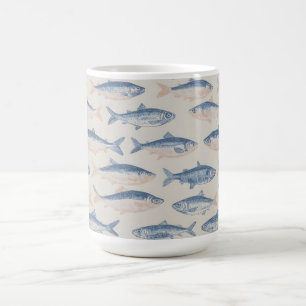 ヴィンテージ手描きの魚のシームレスパターン コーヒーマグカップ