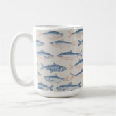 ヴィンテージ手描きの魚のシームレスパターン コーヒーマグカップ (左)