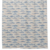 ヴィンテージ手描きの魚のシームレスパターン シャワーカーテン (正面)