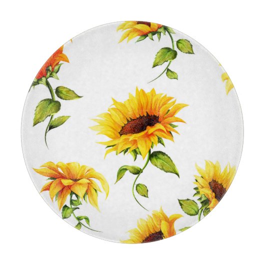 ヴィンテージ手描きひまわり水彩色 カッティングボード (正面)