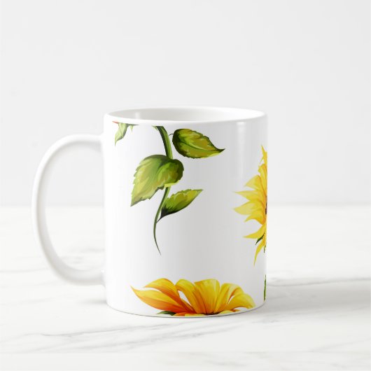 ヴィンテージ手描きひまわり水彩色 コーヒーマグカップ (左)