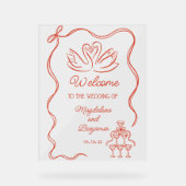 ヴィンテージ手描きオレンジスワ結婚ンズ歓迎 アクリルサイン (正面)