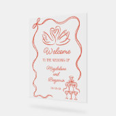 ヴィンテージ手描きオレンジスワ結婚ンズ歓迎 アクリルサイン (傾斜)