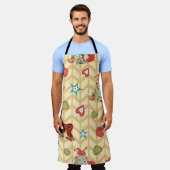 ヴィンテージ手描きクリスマスシームレスパターンvint エプロン (着用した状態)