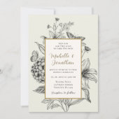 ヴィンテージ手描きシンプルフローラクリスチャン結婚ズ 招待状 (正面)