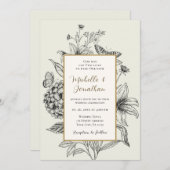 ヴィンテージ手描きシンプルフローラクリスチャン結婚ズ 招待状 (正面/裏面)
