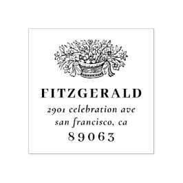 ヴィンテージ手描きフラワーファミリー差出人住所 ラバースタンプ