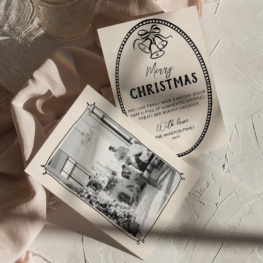 ヴィンテージ手描きベルフレーム写真クリスマス シーズンカード