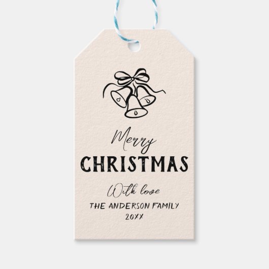 ヴィンテージ手描きベル写真縁どクリスマス ギフトタグ (正面)
