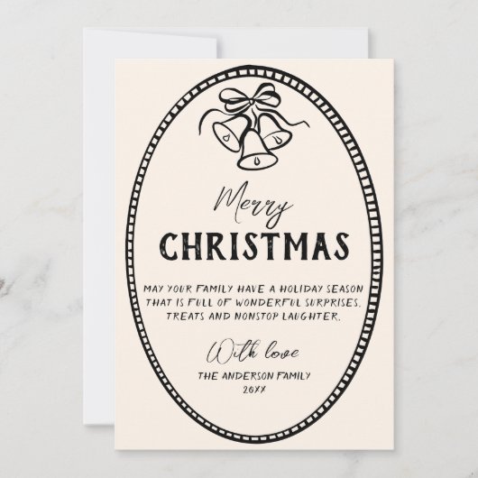 ヴィンテージ手描きベル写真縁どクリスマス シーズンカード (正面)