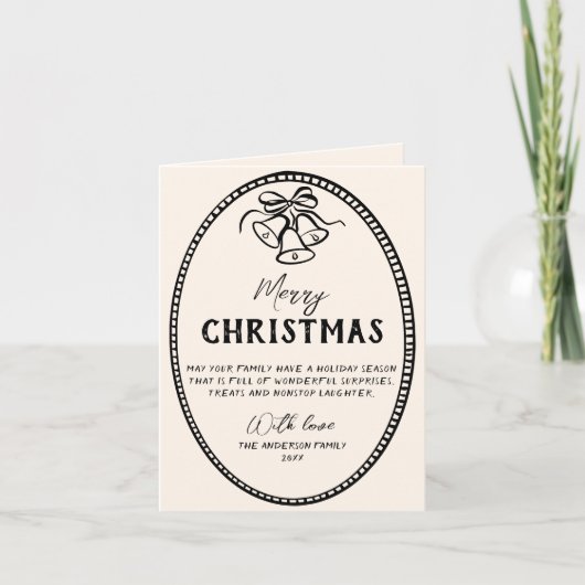 ヴィンテージ手描きベル写真縁どクリスマス シーズンカード (正面)