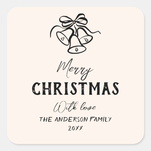ヴィンテージ手描きベル写真縁どクリスマス スクエアシール (正面)