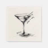 ヴィンテージ手描きマルティニクラシックガラス結婚ズ スタンダードカクテルナプキン (正面)