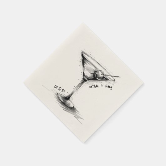 ヴィンテージ手描きマルティニクラシックガラス結婚ズ スタンダードカクテルナプキン (角)