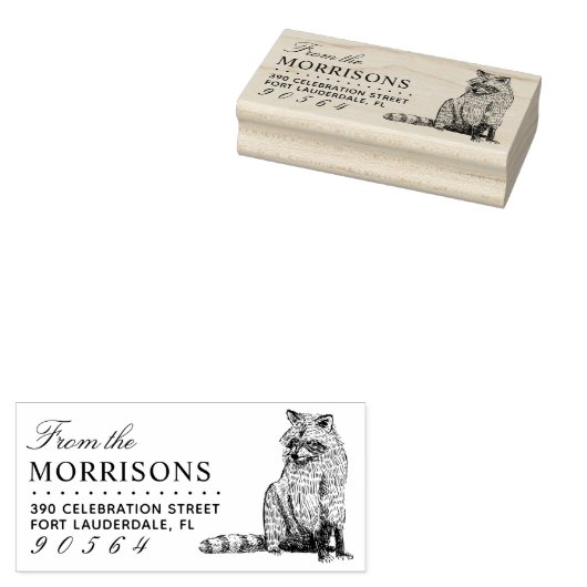 ヴィンテージ手描きラクーンネーム差出人住所 ラバースタンプ (押印)