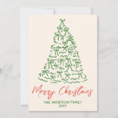 ヴィンテージ手描きリボンのツリー写真クリスマス シーズンカード (正面)
