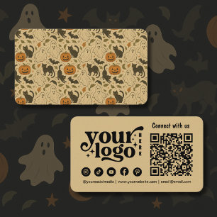 ヴィンテージ手描き不気味ハロウィーンパターン 名刺