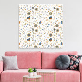 ヴィンテージ手描き花の模様（青、オレンジ） キャンバスプリント (インサイチュ (リビング))