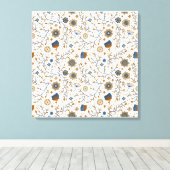 ヴィンテージ手描き花の模様（青、オレンジ） キャンバスプリント (インサイチュ (ウッドフロア))