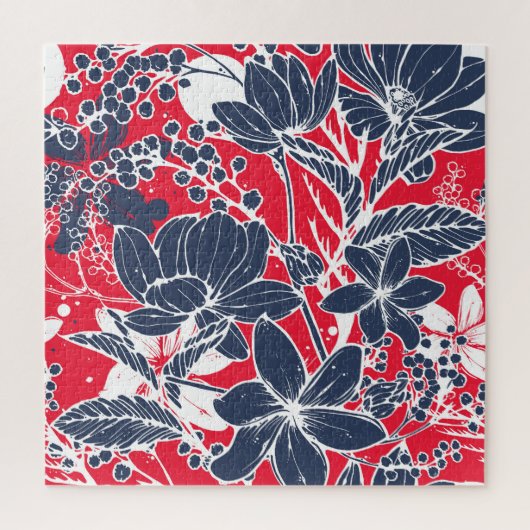 ヴィンテージ手描き花エレガント柄。 ジグソーパズル (縦)