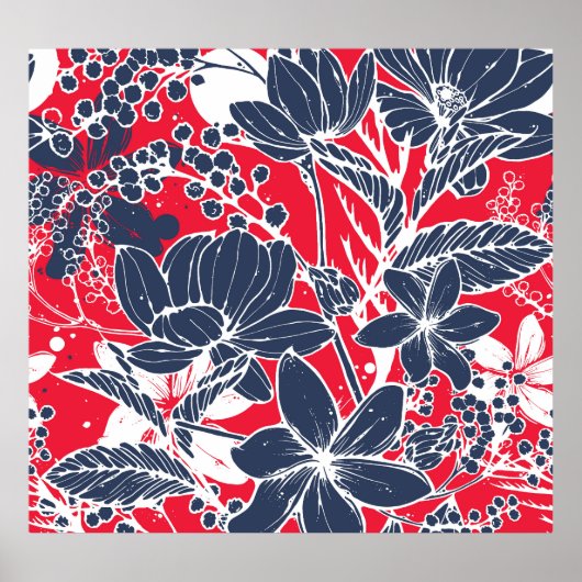 ヴィンテージ手描き花エレガント柄。 ポスター (正面)