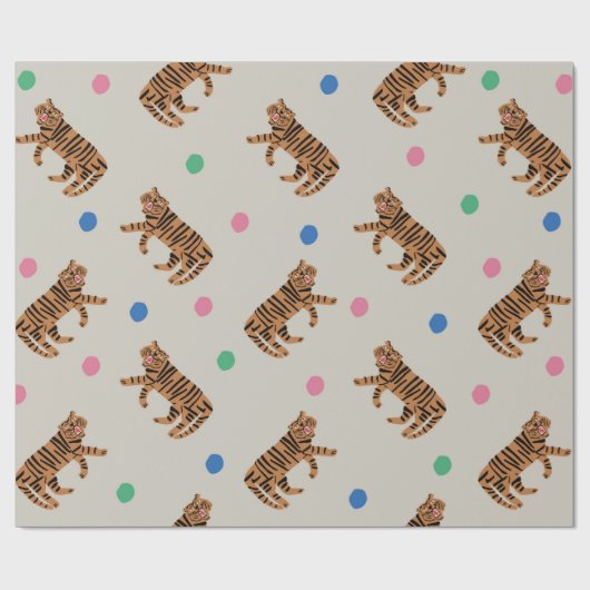 ヴィンテージ手描き虎とカラフル水玉模様i ラッピングペーパー (フラット)