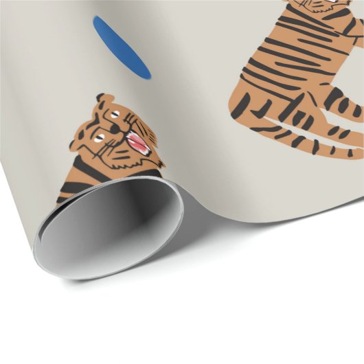 ヴィンテージ手描き虎とカラフル水玉模様i ラッピングペーパー (ロールコーナー)