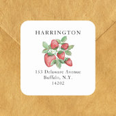 ヴィンテージ手描き赤いちご差出人住所 スクエアシール